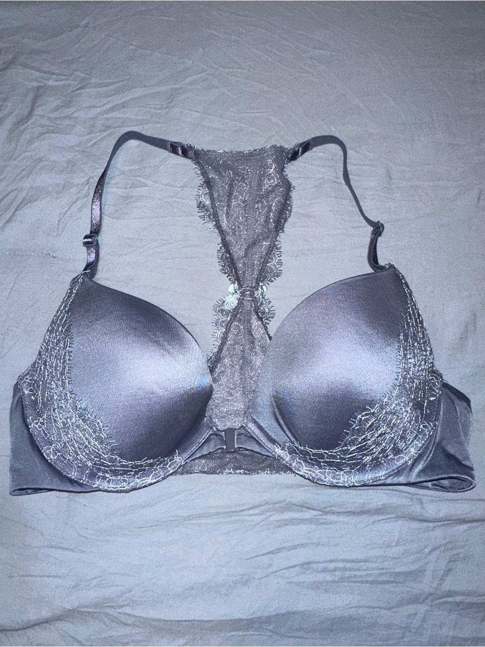 Victoria's Secret Silver Lace-Trim Racerback Push-Up Bra